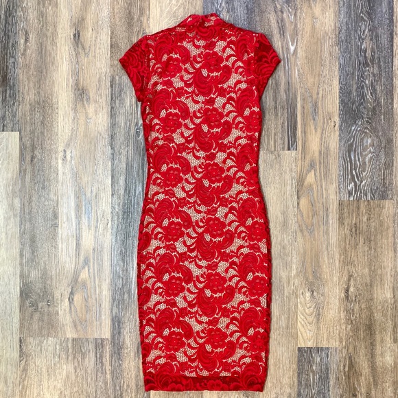 Golden State Los Angeles Red Lace Bodycon Dress - Picture 5 of 8